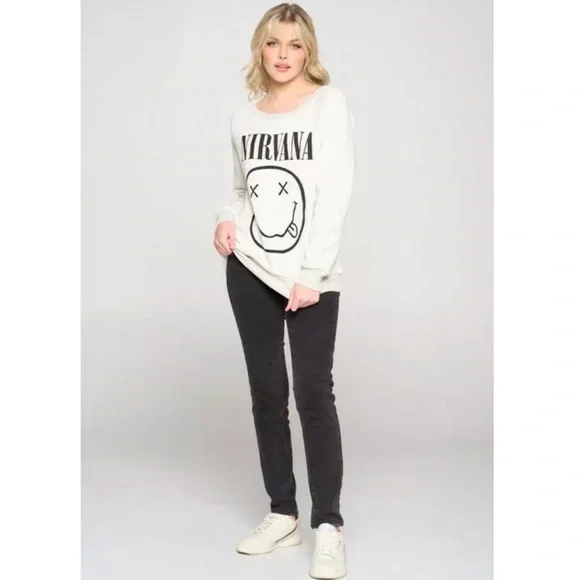 SOLD OUT Cream Nirvana Smiley Face Band Graphic Sweatshirt - Picture 3 of 6